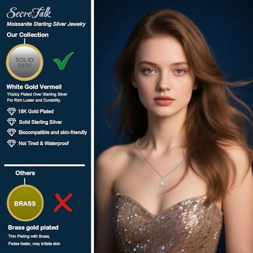 SecreTalk 1-3CT Moissanite Pendant Necklace, 3 Prong 925 Sterling Silver Gift for Mother or Wife