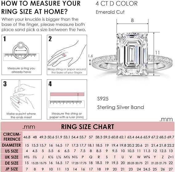Michooyel 4ct Emerald Cubic Zirconia Women's Engagement Ring VVS D Color