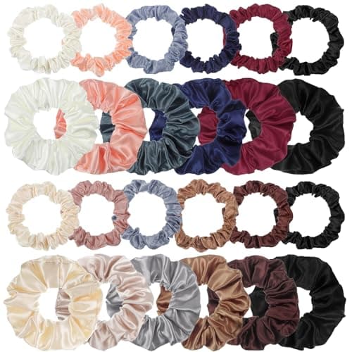 Pengxiaomei 24pcs Satin Hair Scrunchies, 2 Sizes, Silk Elastic Bands for Women & Girls