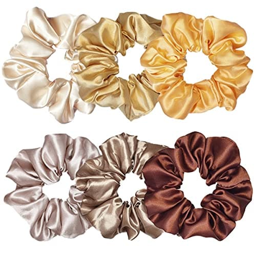 Sufermoe 6pcs Satin Silk Hair Scrunchies, Soft Black Hair Ties for Women and Girls