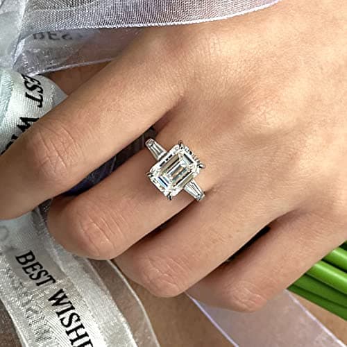 Michooyel S925 Emerald Cut Engagement Ring Necklace Set