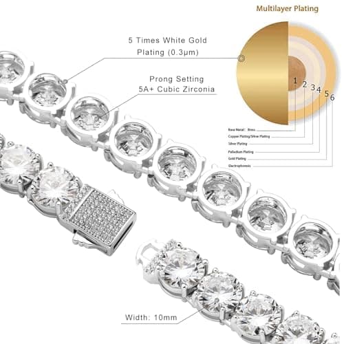 JINAO 14K Gold Plated 5A+ CZ Diamond Tennis Bracelet for Men & Women