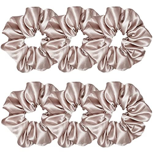 Sufermoe 6pcs Satin Silk Hair Scrunchies, Soft Black Hair Ties for Women and Girls
