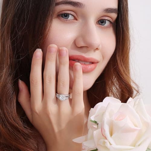 CherLove Moissanite Engagement Ring Set, 1CT D Color VVS1 Clarity Sterling Silver