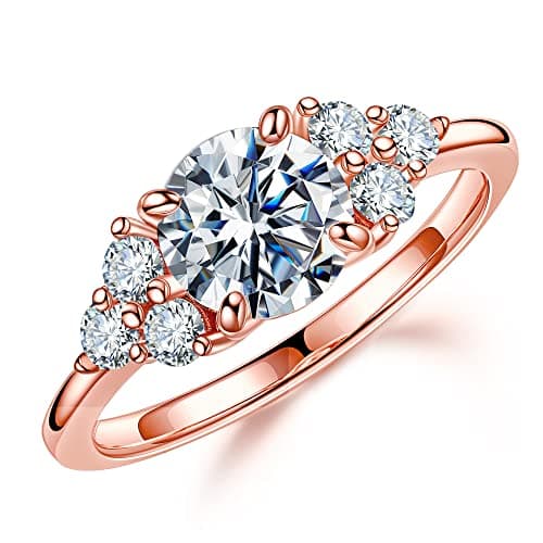 MOOSEA 1.2ct Lab Created Moissanite Engagement Ring, D Color VVS1 Clarity, 14K White Yellow Rose Gold Vermeil