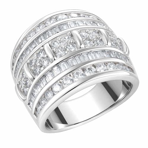 AIHUASI Wide Wedding Bands for Women, Cubic Zirconia Engagement Rings, Stackable White Gold, Size 5-10