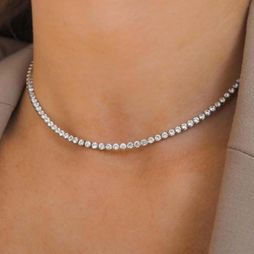 FISSEN JEWELRY Women's 14K Gold/Silver Plated Diamond Choker Necklace
