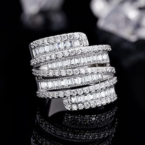 OPOMOMO Wide Band 4 Row Baguette CZ Halo Fashion Rings
