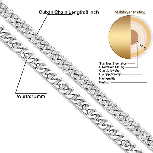 HIPBLING Iced Out Cuban Link Watch Bracelet for Men with Diamond