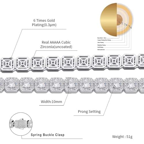 JINAO JINAO Silver 14k Gold Plated Men Women Tennis Bracelet (Silver, 7.0)