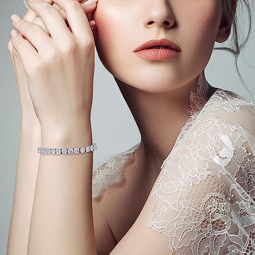 10.5-14 Carat Lab Grown Diamond Moissanite Tennis Bracelet 18k White Gold Plated 925 Sterling Silver