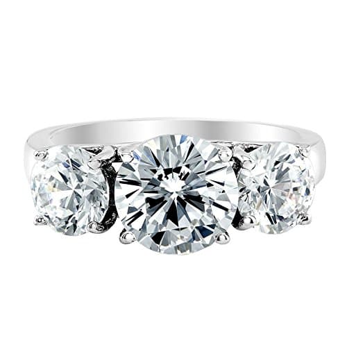 Houston Diamond District 3 Stone Round Engagement Ring 14K White Gold