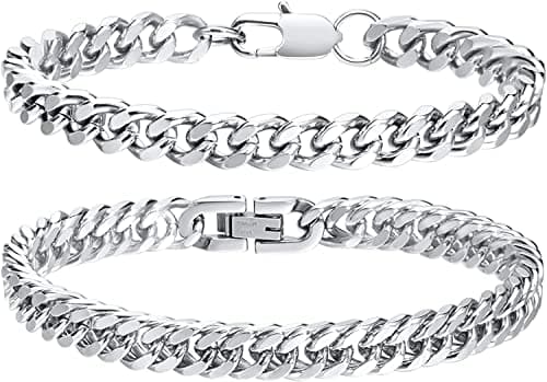 VNOX Sturdy Stainless Steel Curb Chain Bracelet Set for Men and Women, 6.5/7/7.4/8.2/9 Inches