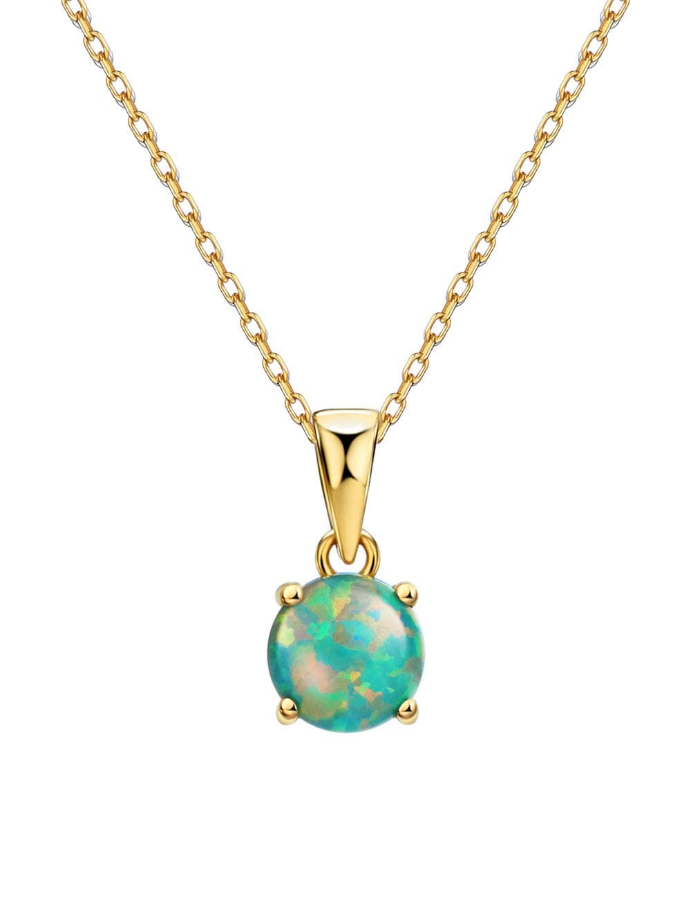 Michooyel Sterling Silver 4 Prong Opal Pendant Necklace 18K Rose Gold Tone