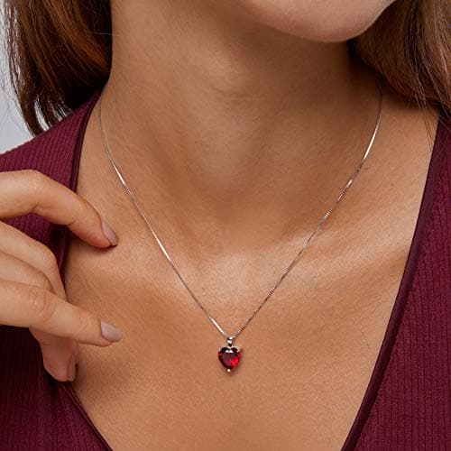 Michooyel S925 Rhodolite Garnet Heart Solitaire Pendant Necklace