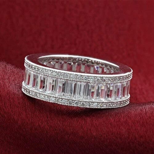 Savlano 18K Gold Plated 8MM Emerald Cut CZ Eternity Ring for Women