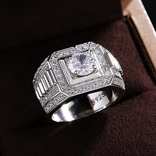 Metmejiao Men's Moissanite Engagement Ring 925 Sterling Silver Promise Band Gold Diamond Iced Out Anniversary Jewelry