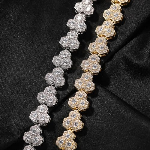 Lulu Mel Hip Hop 14K White Gold Plated 10mm Honeycomb Chain Necklace, 18-20 Inches Rapper Style