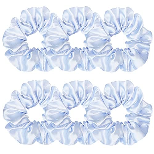 Sufermoe 6pcs Satin Silk Hair Scrunchies, Soft Black Hair Ties for Women and Girls