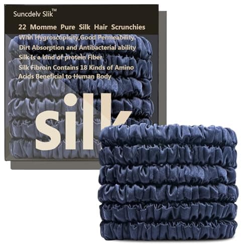 Suncdelv Silk Scrunchies, Anti-Crease & Breakage Hair Ties 22 Momme, 3PCS (Pink, Blue, Khaki)