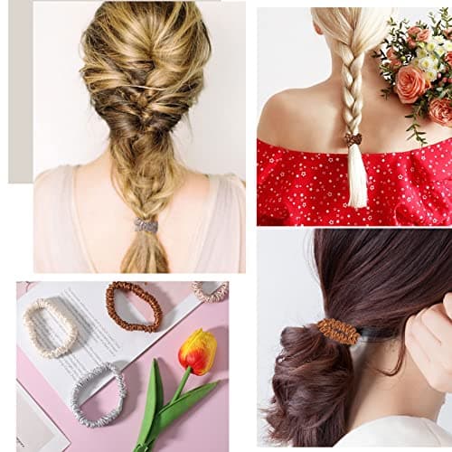 Pengxiaomei Brown 6-Pc No Damage Mulberry Silk Scrunchies for Women & Girls Trendy Hair Ties