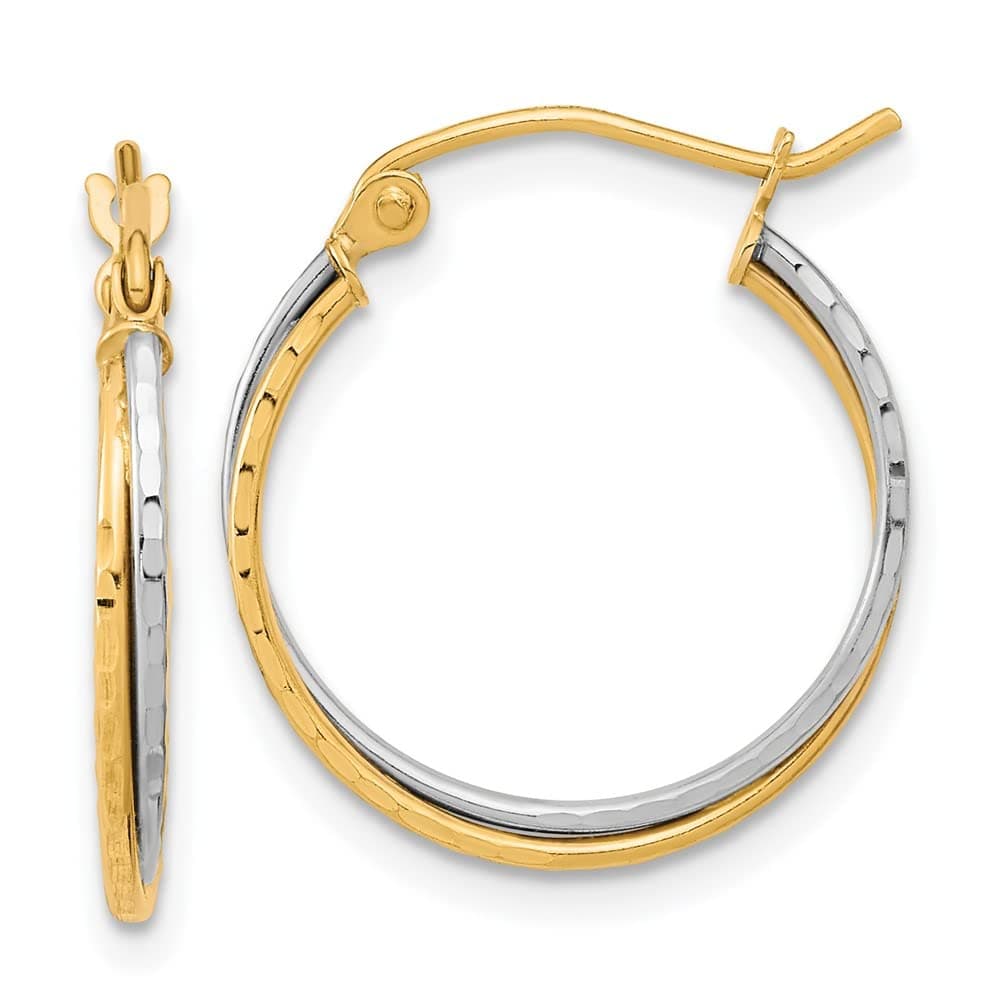 Saris and Things 10k Yellow & White Gold Twisted Diamond Hoops