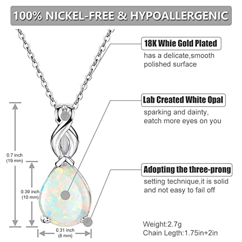 Michooyel Sterling Silver Teardrop Opal Infinity Pendant Necklace for Women