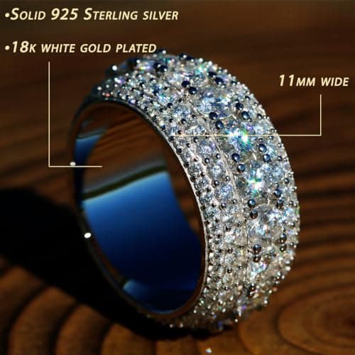 Icy Haven VVS1 5 Row Moissanite Ring, 18k Gold Plated 925 Sterling Silver, D Color, 11mm Wide