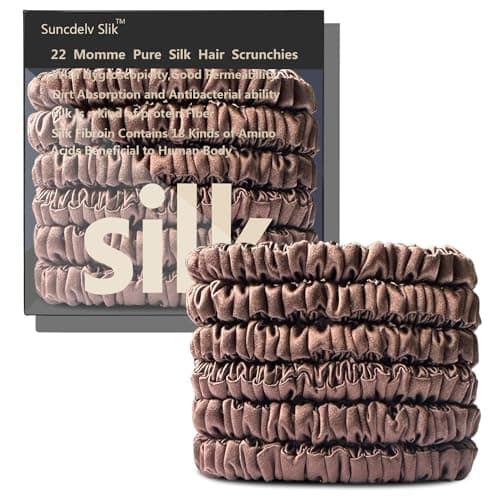 Suncdelv Silk Scrunchies, Anti-Crease & Breakage Hair Ties 22 Momme, 3PCS (Pink, Blue, Khaki)