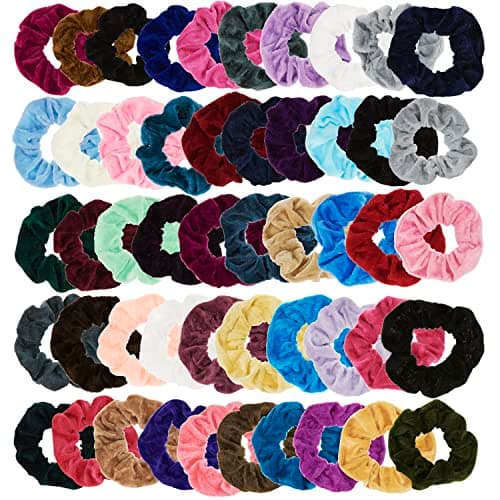 EXPRESSIONS Set of 50 Comfortable Colorful Scrunchies, Storage Bag Included