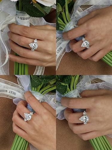 Michooyel S925 5.0ct Pear Cut Cubic Zirconia Engagement RingSilver Wedding Bridal Band Fine Jewelry For Women