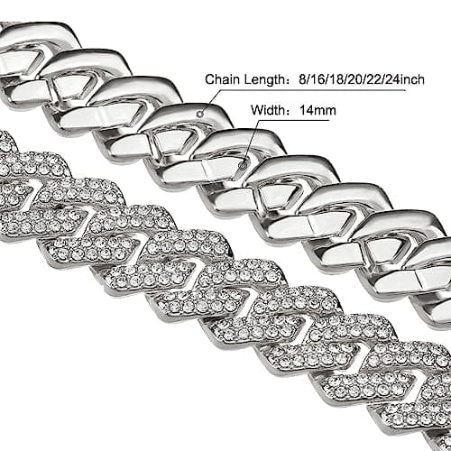 DIDISEE 2PCS Gold Silver Cuban Link Chain Diamond Necklace for Men & Women