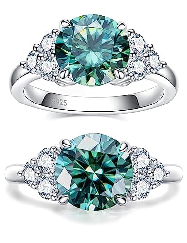 CannyCat 3.0 Carat Fancy Vivid Blue-Green Moissanite Ring VVS certified Platinum-Plated Silver