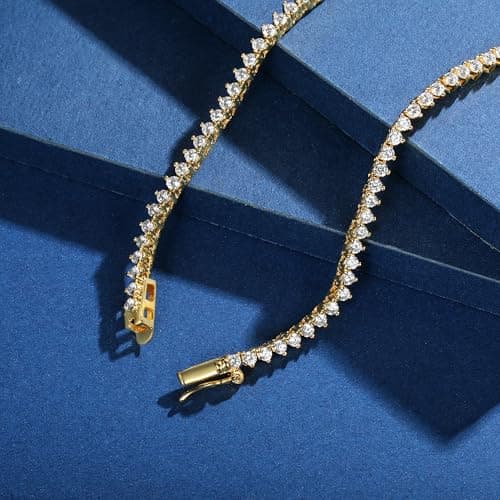 Gemsme 18K Gold Plated 2mm Cubic Zirconia 3 Prong Tennis Necklace for Women