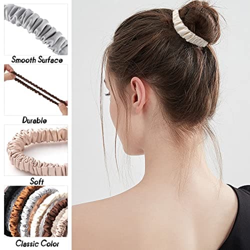 Pengxiaomei Brown 6-Pc No Damage Mulberry Silk Scrunchies for Women & Girls Trendy Hair Ties