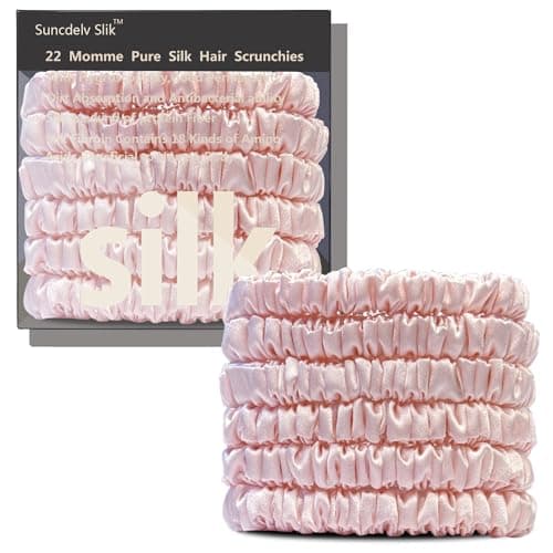 Suncdelv Silk Scrunchies, Anti-Crease & Breakage Hair Ties 22 Momme, 3PCS (Pink, Blue, Khaki)