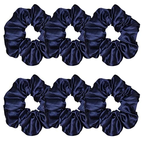 Silk Scrunchies for Women, Soft Hair Ties in Black (4.3 inch)