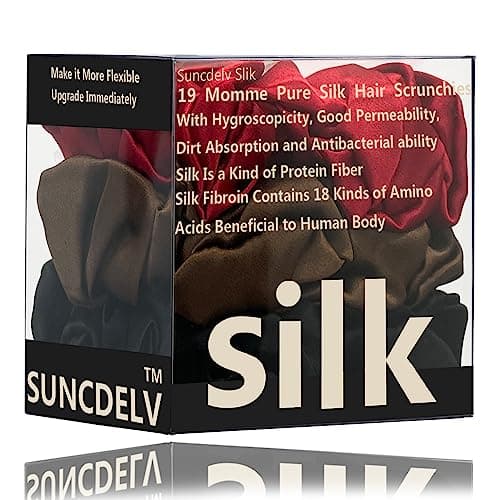 Suncdelv Silk Scrunchies, Anti-Crease & Breakage Hair Ties 22 Momme, 3PCS (Pink, Blue, Khaki)