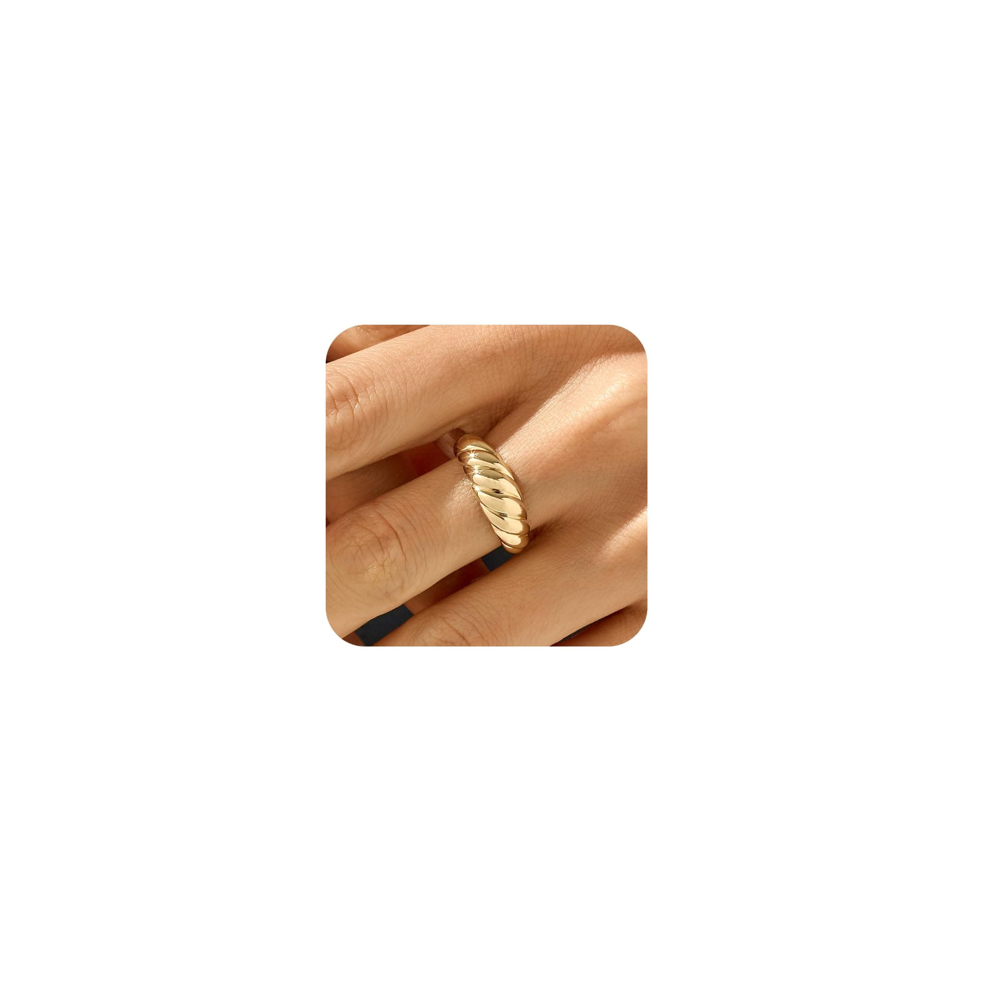 JINEAR 18K Gold Plated Croissant Braided Twisted Signet Ring for All Sizes