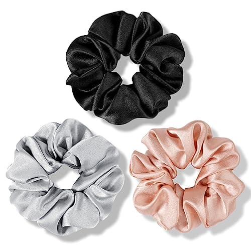 Fittia Black Silk Scrunchies for No Crease Sleep, Silky Satin Hair Ties, 5 Pack
