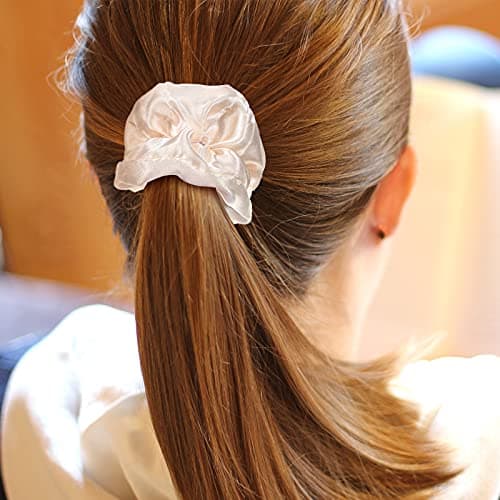 Satin Hair Scrunchies Set for Women Girls, 24 Pieces in 2 Sizes, Cream White