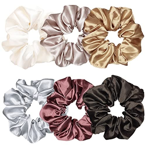Sufermoe 6pcs Satin Silk Hair Scrunchies, Soft Black Hair Ties for Women and Girls