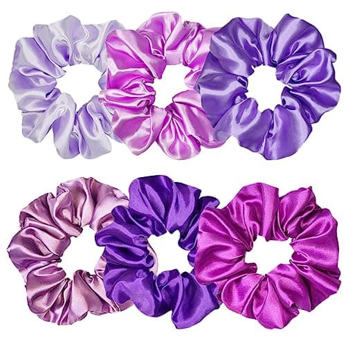 Sufermoe 6pcs Satin Silk Hair Scrunchies, Soft Black Hair Ties for Women and Girls