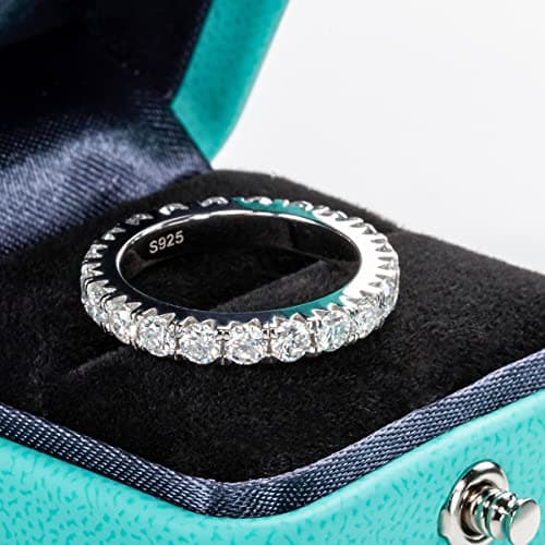 AnuClub Moissanite Eternity Ring for Women, D Color, 925 Sterling Silver, Certificate Included