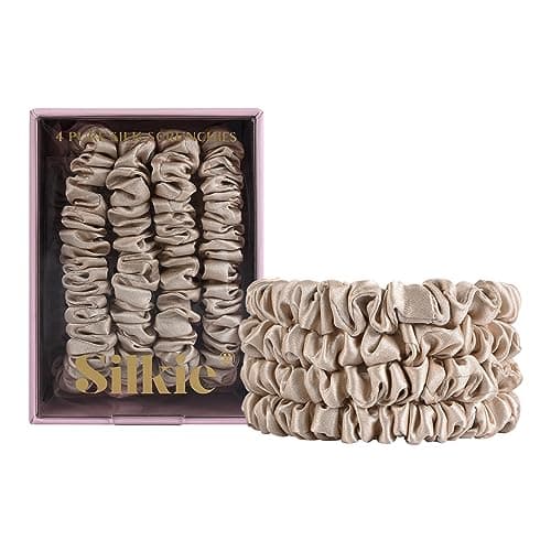 Silkie x4 Set Champagne Travel Pouch Mulberry Silk Scrunchies