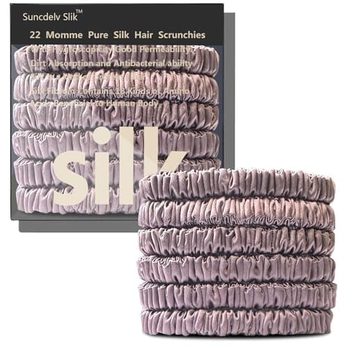 Suncdelv Silk Scrunchies, Anti-Crease & Breakage Hair Ties 22 Momme, 3PCS (Pink, Blue, Khaki)