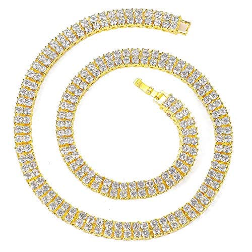 HH BLING EMPIRE Men's Silver and Gold Diamond Tennis Chains 16-30 Inches