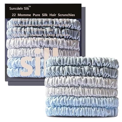 Suncdelv Silk Scrunchies, Anti-Crease & Breakage Hair Ties 22 Momme, 3PCS (Pink, Blue, Khaki)