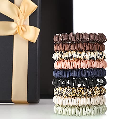 Vivid Style Dark Colors Chuangdi 9-Piece Silk Scrunchies for Women Girls