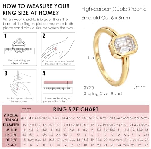 Emerald Cut Cubic Zirconia Engagement Ring for Women - 18K Gold Plated
